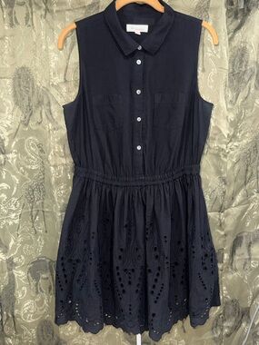Vince Camuto Black Sleeveless Eyelet Shirtwaist Mini Dress